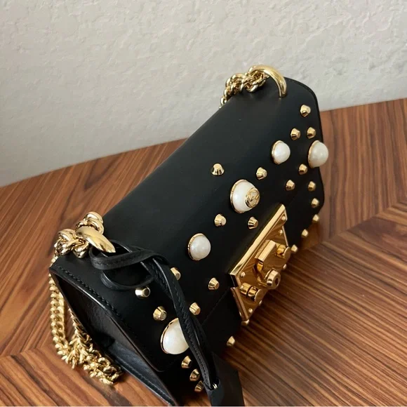 Gucci Calfskin Studded Small Padlock Shoulder Bag Black - Picture 10 of 16